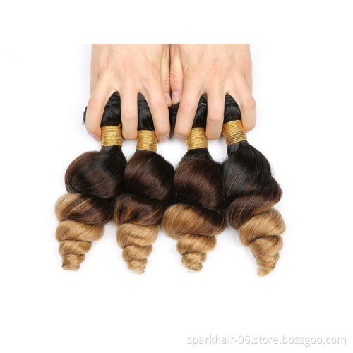 9a 100g SPARK Ombre Brazilian Remy Human Hair Weaving Bundle for Women Weave Hair Extension Black Brown Gold Loose Wave 1b/4/27